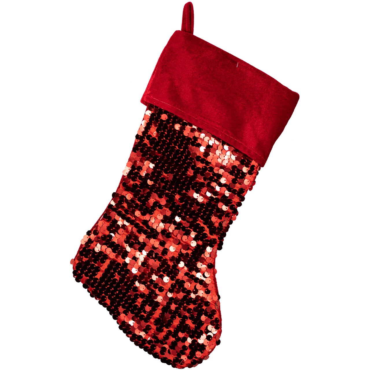 Northlight 19" Shiny Metallic Red Sequined Christmas Stocking with Velveteen Cuff
